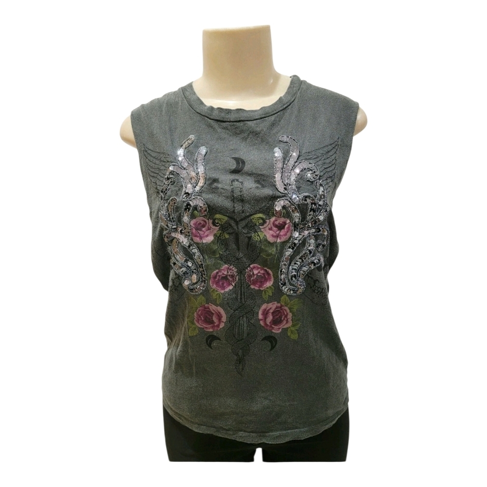 Truly Madly Deeply Tank Top Open Side Women's Sequins Beads Size XS
